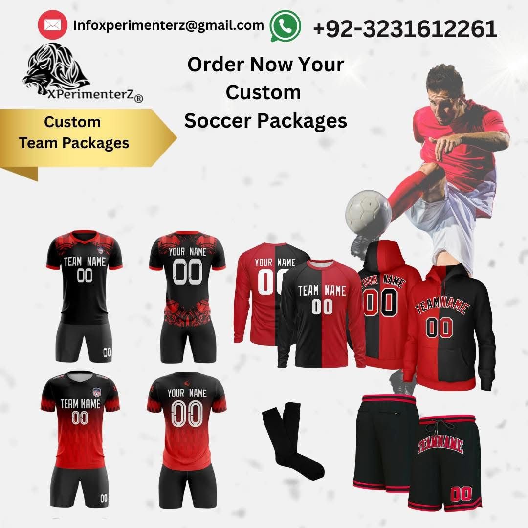 Custom soccer uniform packages – fully sublimated jerseys, shorts, and socks for teams